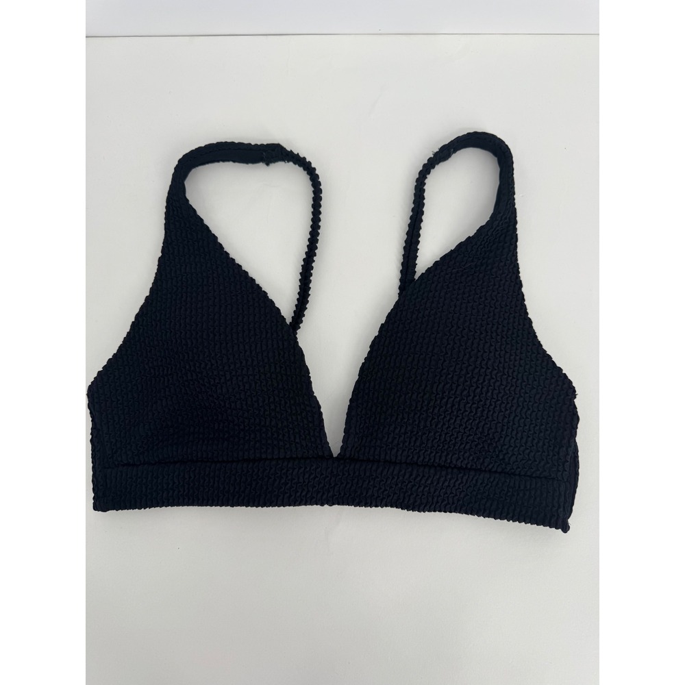 Primark Cares Black Smocked Triangle Bikini Top Fixed Crossback Sz 6